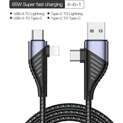 Newest 4 In 1 PD Fast Charging Cable 65W USB/Type-C to Type-C/Lighting For iPad Pro,iPhone 12 Mini Pro Max,MacBook Pro Galaxy S9