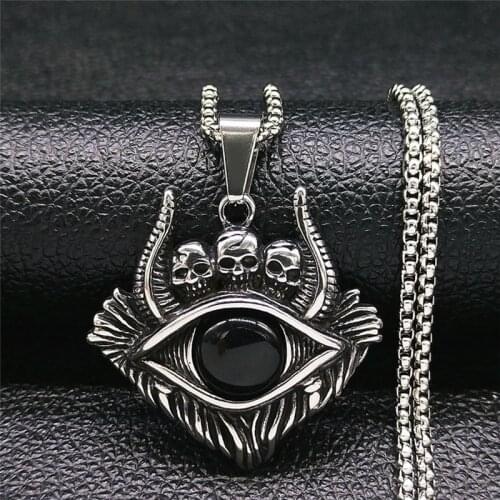 2021 Gothic Satan Shofar Eyes Stainless Steel Chain Necklaces Women/Men Silver Color Pendant Necklace Jewelry gotico NZZ236S03