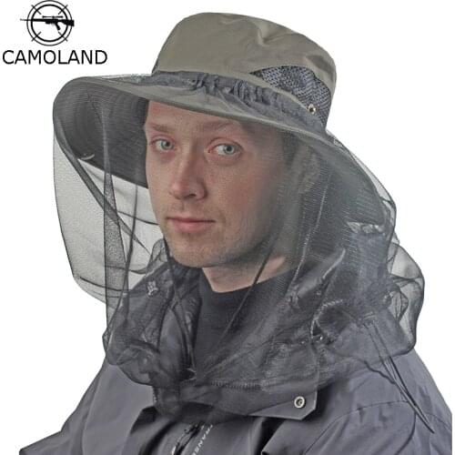 CAMOLAND Female Sun Hat Removable Anti Mosquito Head Net Hat For Outdoor UV Protection Bucket Hat Male Fishing Hiking Boonie Cap