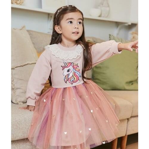 Girls Unicorn Dress Princess Tutu Dress for Girls Autumn Winter Kids Casual Long Sleeve Dress Children Clothing 2-7 Years