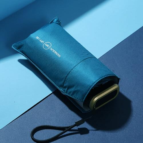 Flat Sun Umbrella Outdoor Windproof 6 Ribs Mini Umbrellas Rain Women UV Protection Five Folding Umbrella Black Coating Parasol