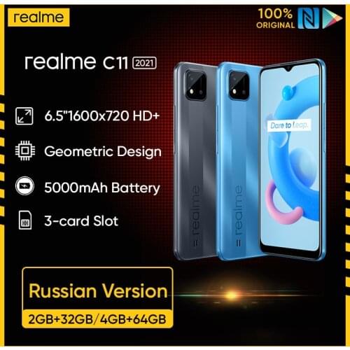 Realme C11 2021 Russian Version 2GB RAM 32GB ROM 6.5" HD+ Large Display 5000mAh Long-Lasting Battery Support NFC Network