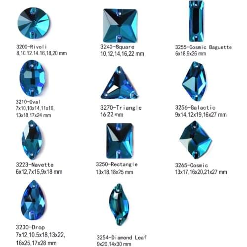 Mixed Shapes Blue Zircon Round Sew On Rhinestones silver back with holes Flatback Sewn on Strass For Garment Decoration