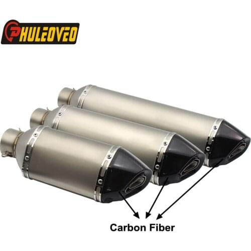 PHULEOVEO Universal Motorcycle 51mm 61mm Exhaust Muffler Left Side Motorbike Muffler Exhaust Escape Carbon Fiber End Tip Baffl