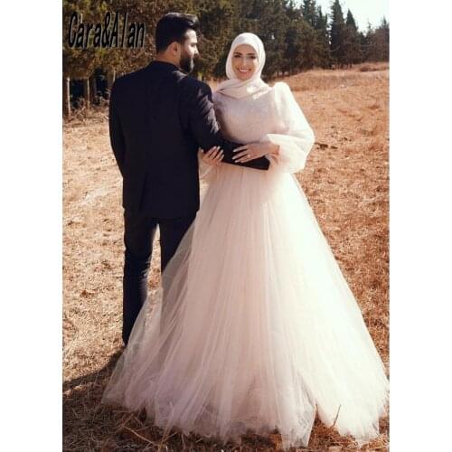 Vintage Muslim Wedding Dresses with Hijab Long Sleeves Applique Beaded A Line Bridal Gowns vestido de fiesta de boda