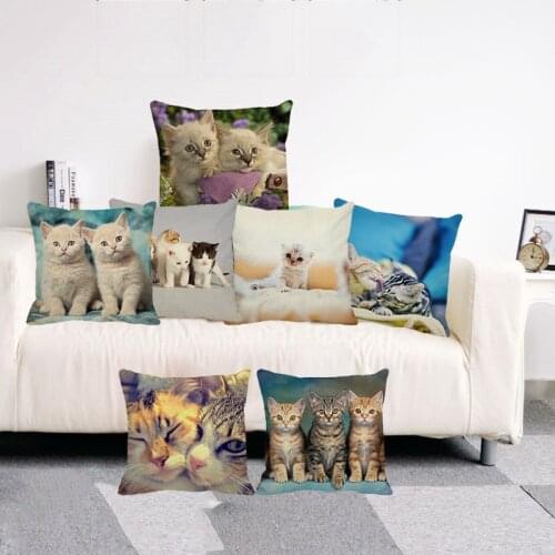 XUNYU Cute Pet Cushion Cover Meng Cat Throw Pillow Case Linen Cushion Case Sofa Bed Decorative Pillowcase 45x45cm C0016