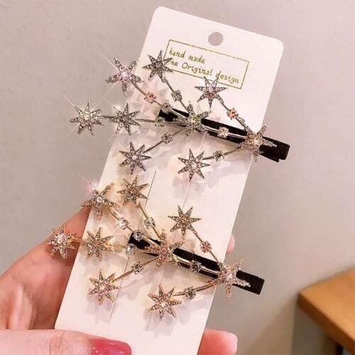 Korean Fairy Forest Super Fairy Duckbill Clip Headdress Five-pointed Star Full of Diamond Hairpin Side Bangs Clip Hair Bows Gift