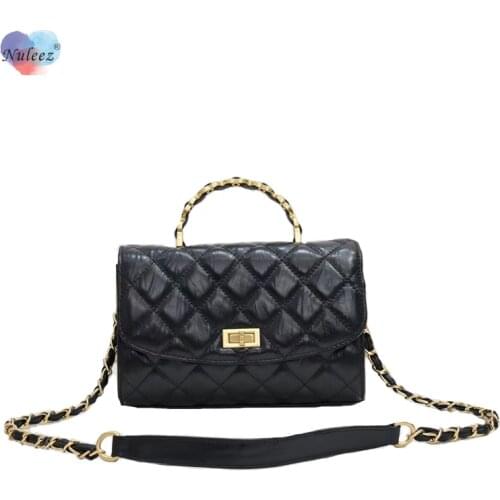 Nuleez Brand Bag Female 2021 Summer Sheep Skin Golden Metal Handle Classical Plaid Cover Cross-Body Elegant Ladies Wearing New