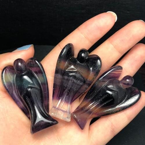 1Pcs Natural fluorite crystal carved angel, super reiki healing beautiful crafts