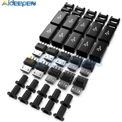 10Pcs/lot Micro USB Cable Male Plug Connector DIY Kit With Covers Case Black DIY Data Cable Accessories Mini Plug Terminals