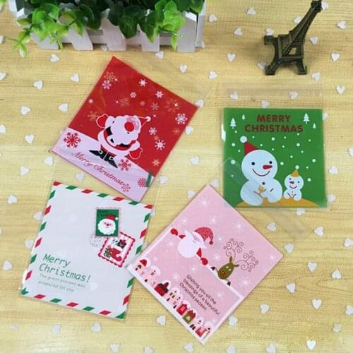 100Pcs Self Adhesive Christmas Cookie Candy Package Gift Bags Cellophane