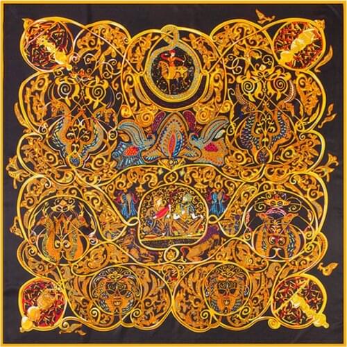 130cm Bandanna 2021 H Luxury Brand Carriage Chain Print Silk Scarf Women Twill Horse Large Square Scarves For Ladies Shawl