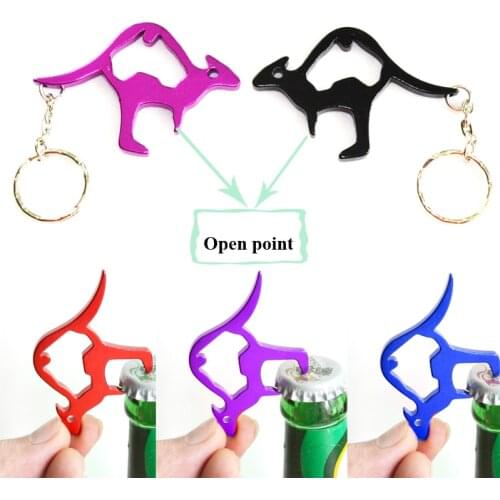Mental beer bottle opener key ring/aluminum alloy kangaroo shape key chain opener for bottle/300pcs/lot mix colors/bar tool