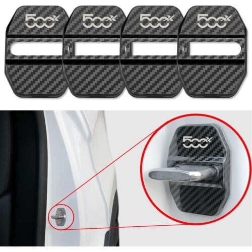4PCS Carbon fiber pattern Car Door Lock Protective Cover Case For fiat 500X Emblems Auto Accessories