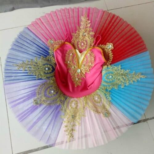 Girls Rainbow Ballet Tutu Skirt Kids Child Ballerina Ballet Dress Professional Dance Costume Pancake Tutu Swan Vestido
