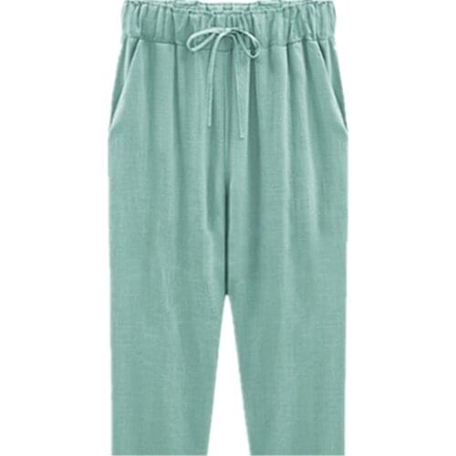 Plus Size 6XL 7xl 8xl Women Summer breeches Loose Calf Length Pants Female Cotton Linen Casual Elastic Waist Harem Pants