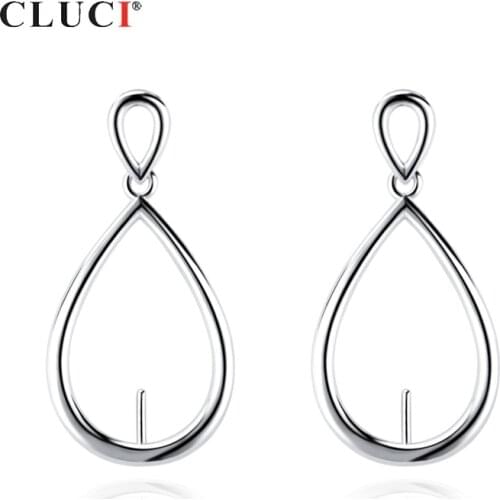 CLUCI Simple Silver 925 Oval Earrings for Women Wedding Sterling Silver Classic Pearl Ring Mounting Jewelry SE152SB
