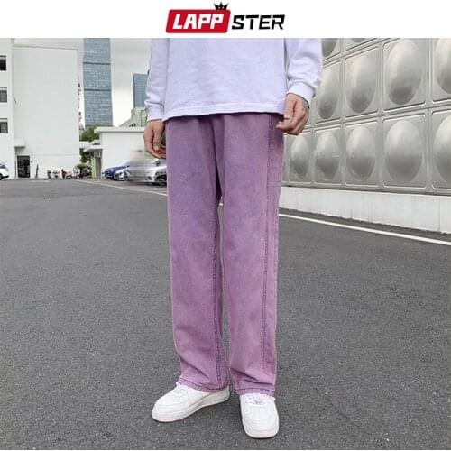 LAPPSTER Men Baggy Low Rise Y2k Jeans Pants 2021 Mens Causal Streetwear Korean Fashion Denim Trousers Male Wide Leg Kpop Joggers