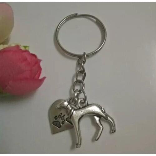 Greyhound Dog&Heart-Cat/dog paw Keychain-Fashion jewelry Tibetan silver charm pendant key chain ring DIY Fit Keychain D379