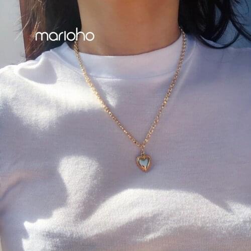 Hip-Hop Style Gold Silver Color Heart Shape Round Brand Pendant Necklace Fashion Metal Geometric Short Necklace Women Jewelry