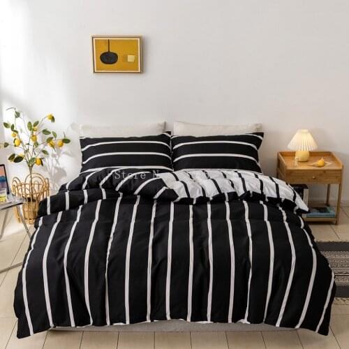 Bedding Set Duvet Cover Pillowcase Bed Set Black and White Stripe Lattice Printing Quilt Cover Beds Single Queen Size