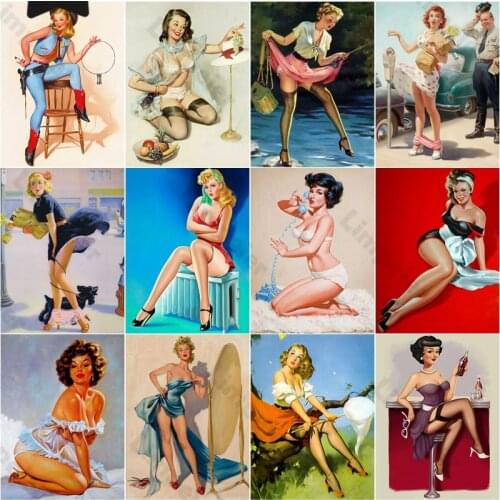 Pin Up Girl Metal Sign Vintage Retro Style Wall Stickers Metal Plaque Tin Plate Shabby Wall Metal Poster for Man Cave Club Decor
