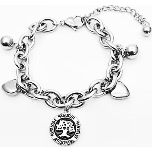 Fashion titanium steel life tree stainless steel heart-shaped round bracelet new wild customizable bracelet hot sale