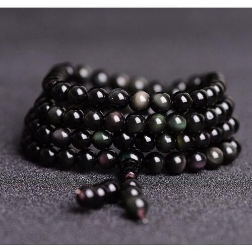 Wholesale Natural Obsidian Prayer Beads Bracelet Multi-layer Prayer Beads 108 Bracelets Men And Women Ethnic Style Jewelry