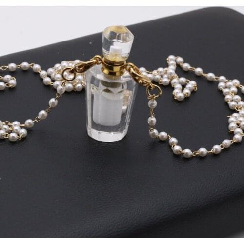 Natural White Crystal Perfume Bottle Pendants+Free Two Eyes Pearls Chains For Jewelry Making DIY Bracelet Necklace Accessories