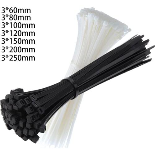 Self locking plastic nylon strap Black 100 pieces 3x60 / 80 / 100 / 150 / 200 / 250 / mm strap fixed ring strap zipper strap nyl