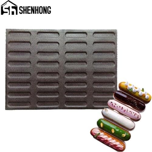 SHENHONG 3 Types Eclair Molds Perforated Glass Fiber-Silicone Bread Moulds Non Stick Bun Baking Tools Kitchen Bakeware