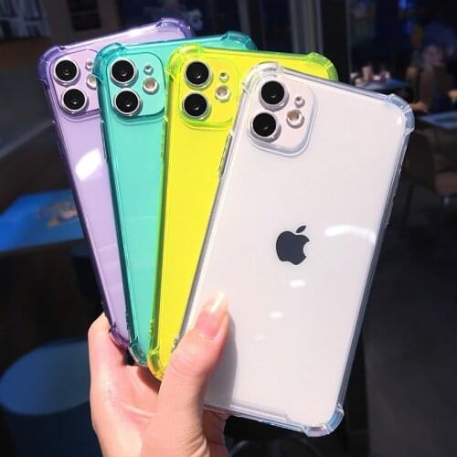 Transparent glitter fluorescent silicon Phone Cases For iPhone 11 Pro Max X XS MAX XR 7 8 Plus SE shockproof soft Case cover