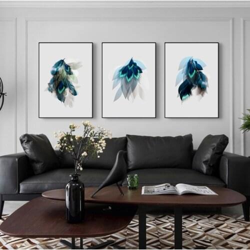 Modern Chic Feather Coloered Poster Canvas Print Painting Wall Art Living Room Home Decoration