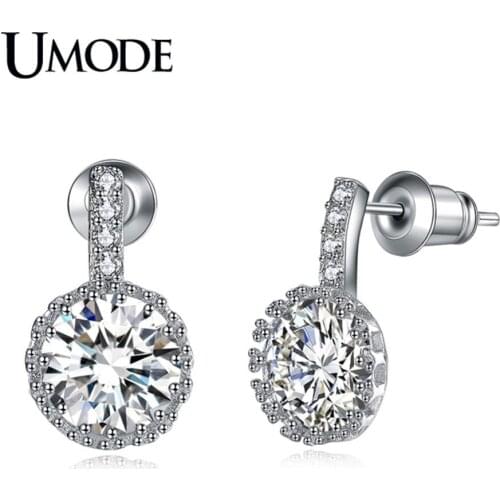 UMODE New Fashion Round CZ Crystal Stud Earrings for Women New White Gold Wedding Jewelry Brincos Bijoux Mujer Moda AUE0102