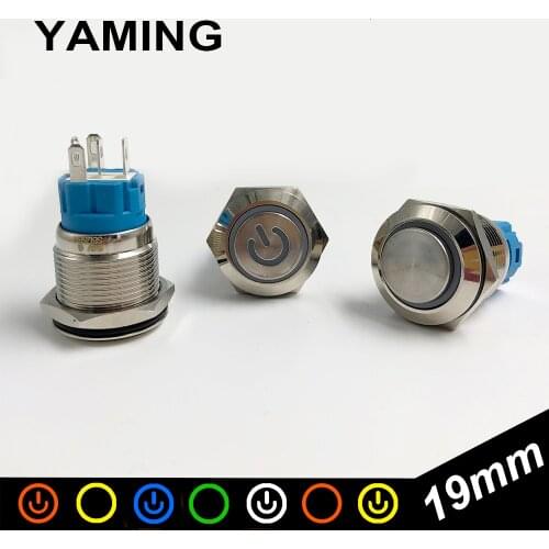 19mm Waterproof Metal Push Button Switch 5pins Momentary Latching Stainless Steel Doorbell Bell Horn LED Car Auto Engine PC