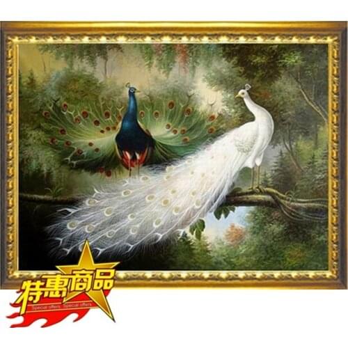90*70cm Needlework,DIY Cross stitch,Full Embroidery kit set,Forest love bird peacock Cross-Stitch animal decor paint wholesale