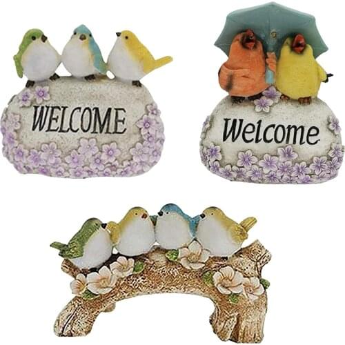 Animal Solar LED Resin Welcome Sign Garden Birds Statue Sculpture Decor