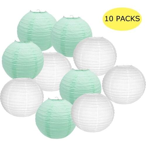10 Pcs White and Mint Green Paper Lanterns Chinese Round Lantern lampion Wedding boule papier Parties and Events Hanging Decor