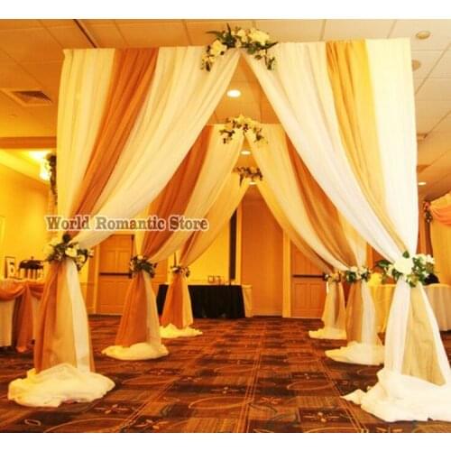 10'x10'x10' White with Gold Wedding Decoration Reception Hall With Matched Stainless Steel Stand Banquet Favors Canopy Drapes