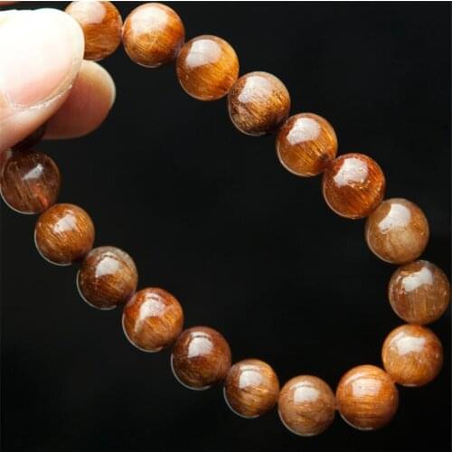100% Genuine Brazilian Natural Copper Rutilated Quartz Crystal Bracelets For Women Femme 10mm Charm Stretch Round Beads Bracelet