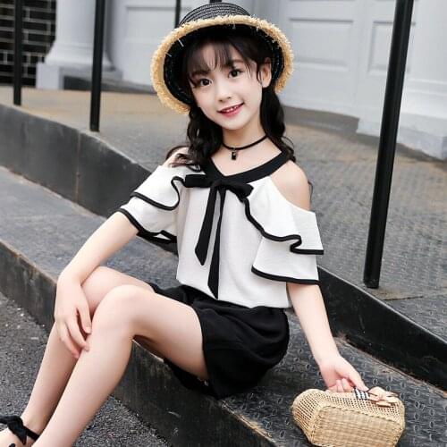 2019 Baby Girl Summer Clothes Children Clothing Set Kids Clothes Girls Clothing Set Chiffon T Shirt+Cotton Shorts 2-piece Suits