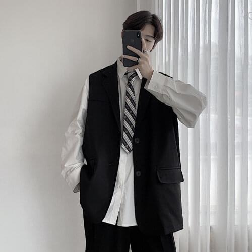 2020 Autumn Mens Fashion Trend New College Style Suit Vest Jacket Sleeveless Black/grey Color Clothes Vests Plus Size S-XL