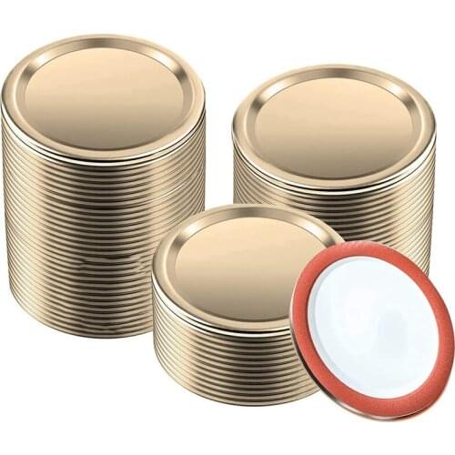 Promotion! Mouth Canning Lids,70mm Mason Jar Canning Lids,Reusable Leak Proof Split-Type Gold Lids with Silicone Seals Rings