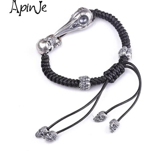 Apinje 925 Sterling Silver Charm Bird Head Skull Bracelet Men Bracelet Personality Hip Hop Vintage Jewelry