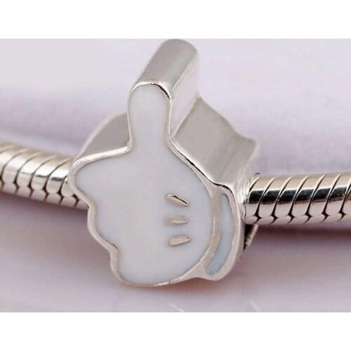 Authentic S925 Silver Bead DIY Jewelry Hand Iconic Glove Charm fit Lady Bracelet Bangle White Enamel Hearts