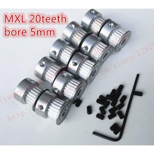 Free shipping 10pcs 20 teeth MXL timing pulley 20 MXL 025 BF Bore 5mm fit for MXL timing belts width 6.4mm DIY Ultimaker pulley