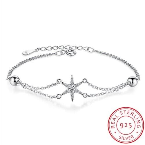 Korean 925 Sterling Silver Star Bracelets For Women Micro Zirconia Chain Bracelet Gift Simple New Jewelry S-B260