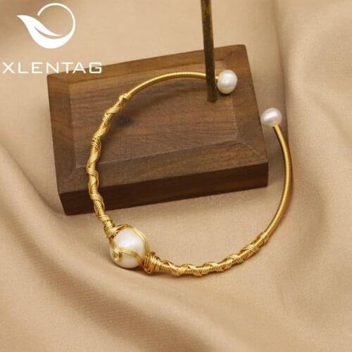Xlentag Handmade Natural Freshwater Pearl Bangle Bracelet For Women Femme Wife Gifts Luxury Fine Jewelry GB0917