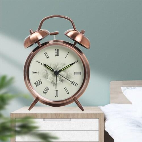 Retro Alarm Clock Bell 4inch Childrens Wake Up Table Clocks With Night Light Digital Clock Home Bedroom Decoration Bedside Bell