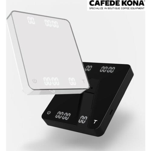 CAFEDE KONA Coffee Scale with Dual Monitors Kitchen Scale Waterproof Electronic Scale with Timer USB Charge/Battery LED 3KG/0.1g